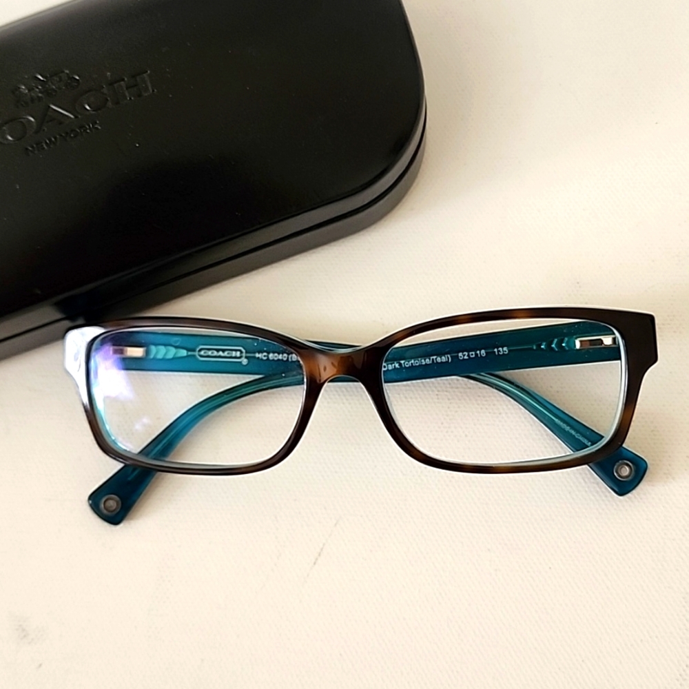 NEW Coach Tortoiseshell Teal Brooklyn Eyeglasses Antiglare Computer Lenses +1.00 - Picture 2 of 10